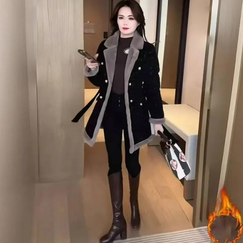 Women's Thickened Belted Mid Length Coat - Image 7